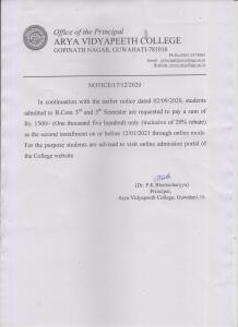 B.Com 2nd installment Admission notice 001